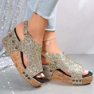 Sandales à doigts scintillants pour femmes avec semelle en liège et semelle extérieure antidérapante Chic und Stil