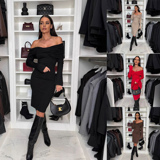 Dames Off-Shoulder Bodycon Robe Chic und Stil