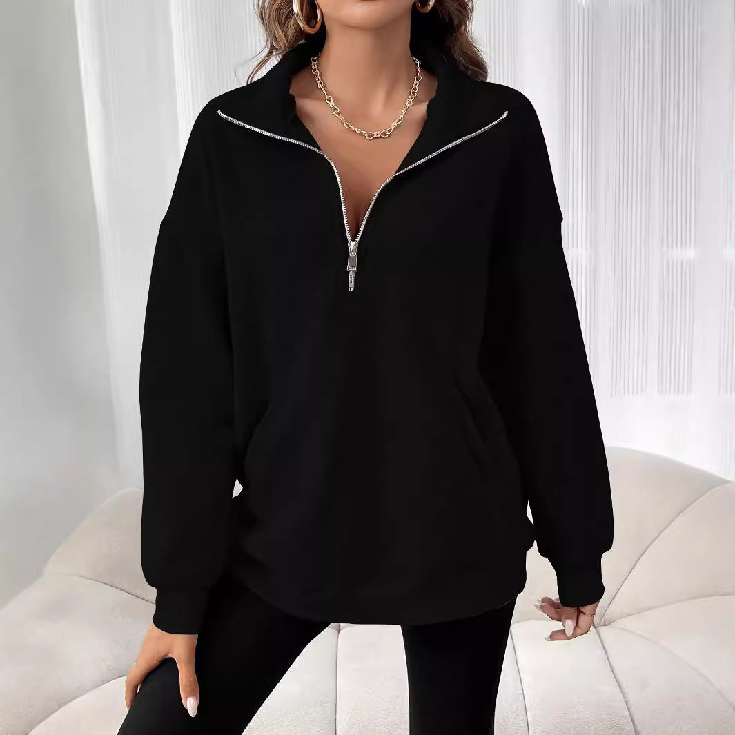 Pull décontracté pour femmes avec fermeture éclair courte et poche kangourou Chic und Stil