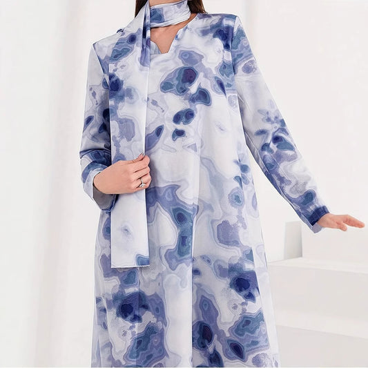 Robe maxi femme avec motif artistique et col montant élégant Chic und Stil