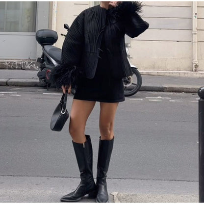 Dames élégante veste avec des manches en fausse fourrure élaborées Chic und Stil