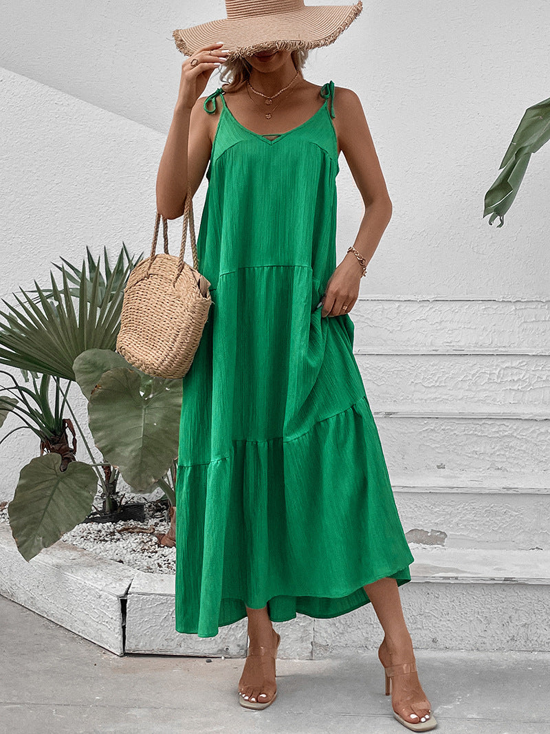 Femme Robe Maxi Drapée avec Bretelles Spaghetti Réglables Chic und Stil