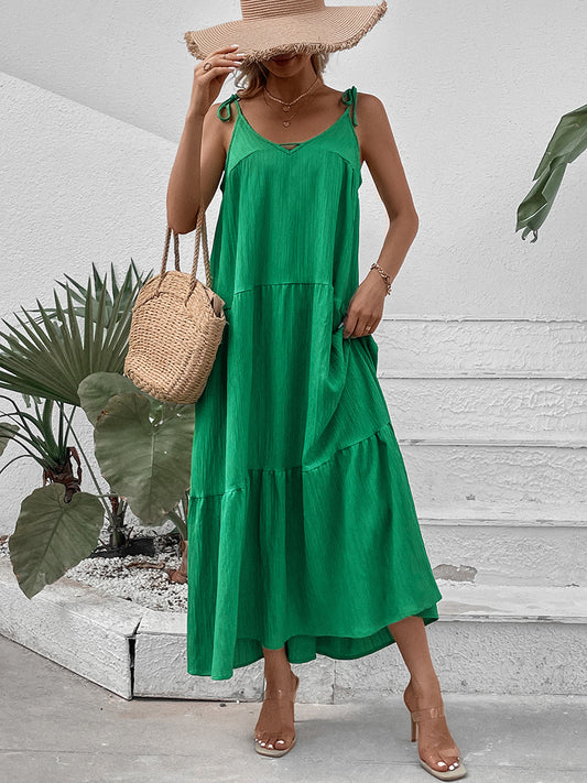 Femme Robe Maxi Drapée avec Bretelles Spaghetti Réglables Chic und Stil