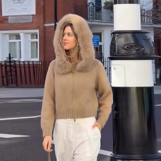 Dames Pull-over en maille avec col en fourrure Chic und Stil