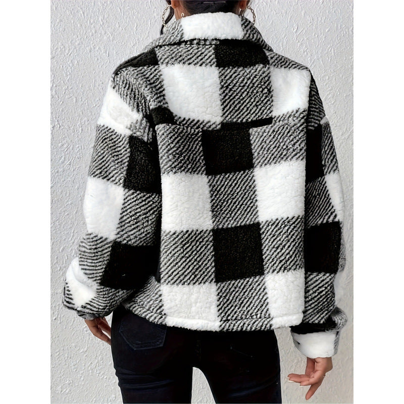 Fleece jacket for women with check pattern Chic und Stil