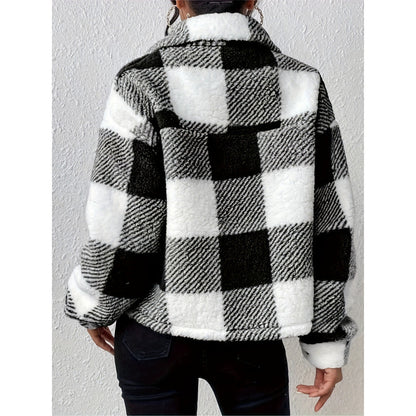 Fleece jacket for women with check pattern Chic und Stil