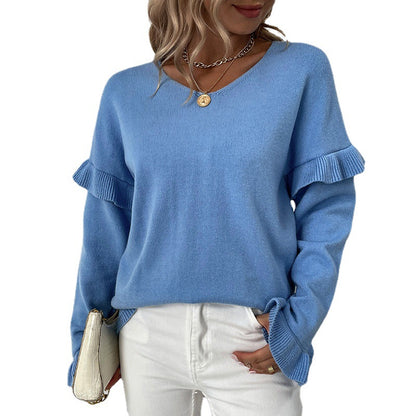Pull élégant pour femmes avec des détails froncés et un décolleté en V Chic und Stil