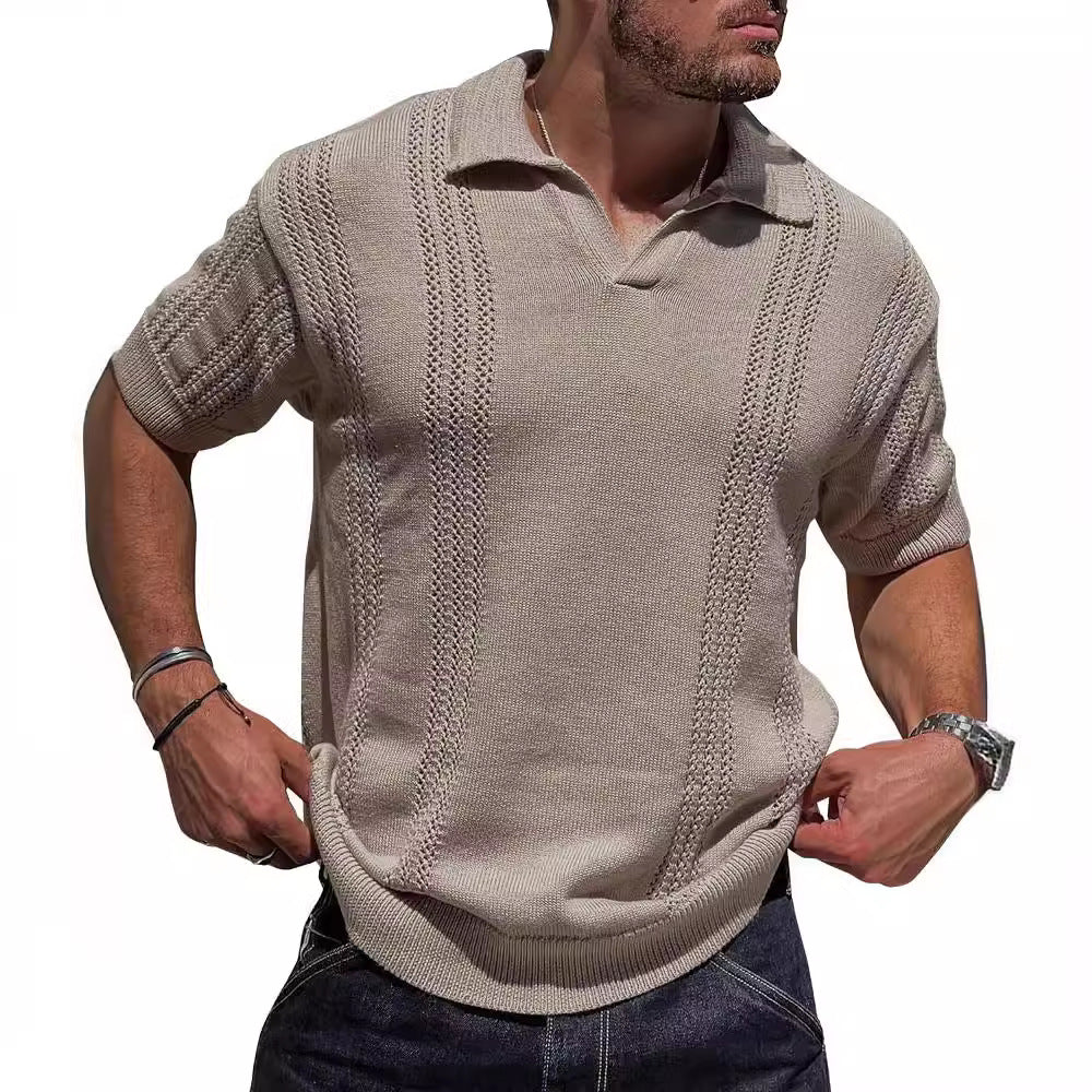 Pull-over en tricot à manches courtes pour hommes avec surface structurée et col polo Chic und Stil