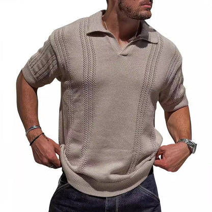 Pull-over en tricot à manches courtes pour hommes avec surface structurée et col polo Chic und Stil