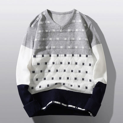 Pullover à col en V tendance pour femmes avec motif de structure graphique Chic und Stil