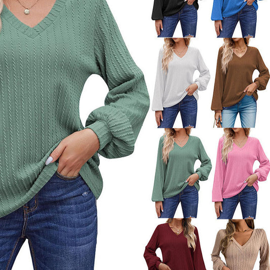 Femme pull en tricot avec une fine structure côtelée et un décolleté en V décontracté Chic und Stil