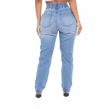 Comfortable women's denim pants with elastic waistband Chic and Style