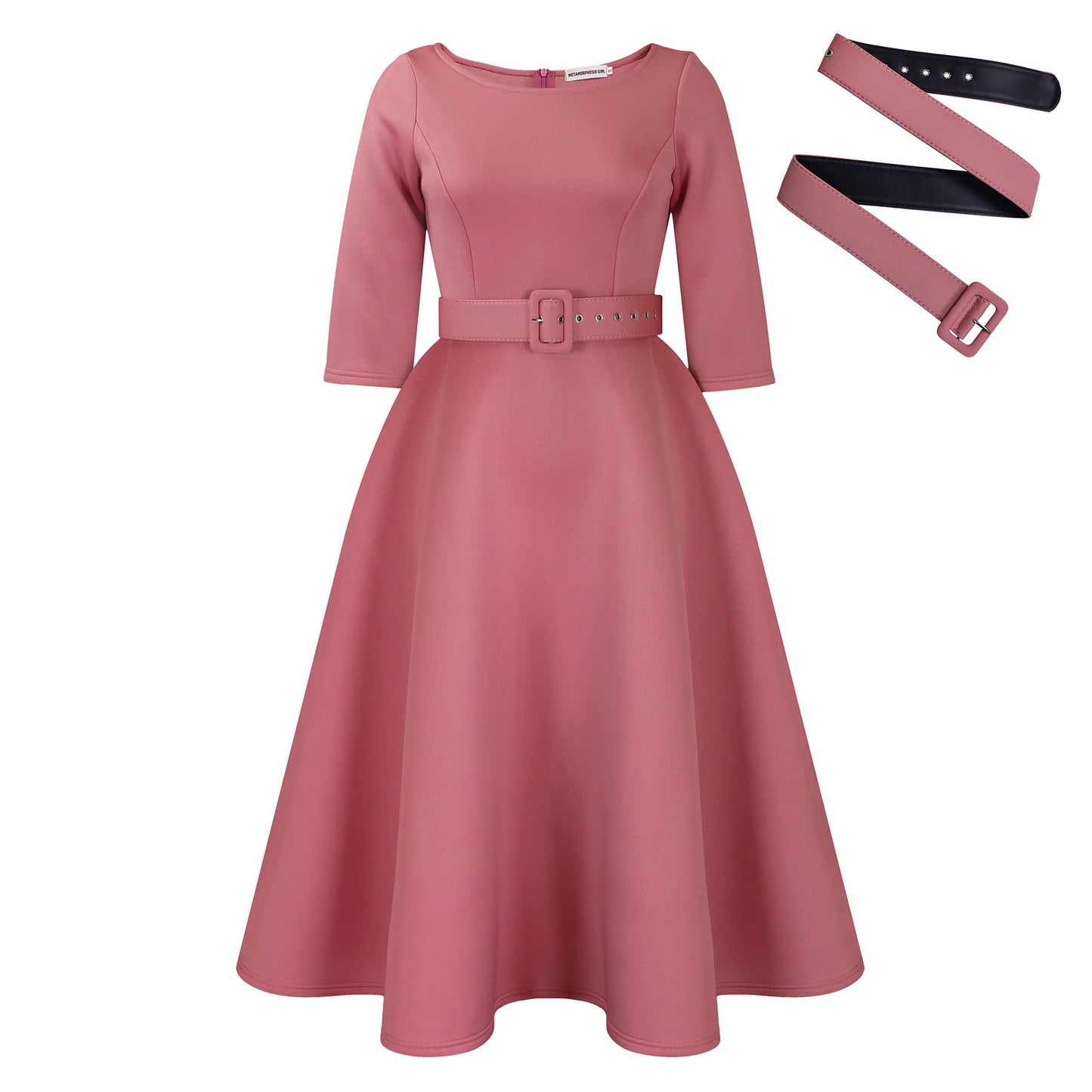 Robe élégante A-ligne pour femmes avec ceinture et manches ¾ Chic und Stil