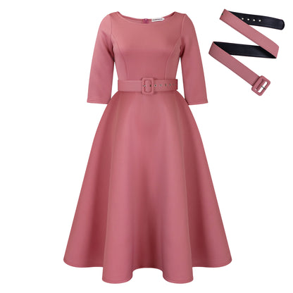Robe élégante A-ligne pour femmes avec ceinture et manches ¾ Chic und Stil