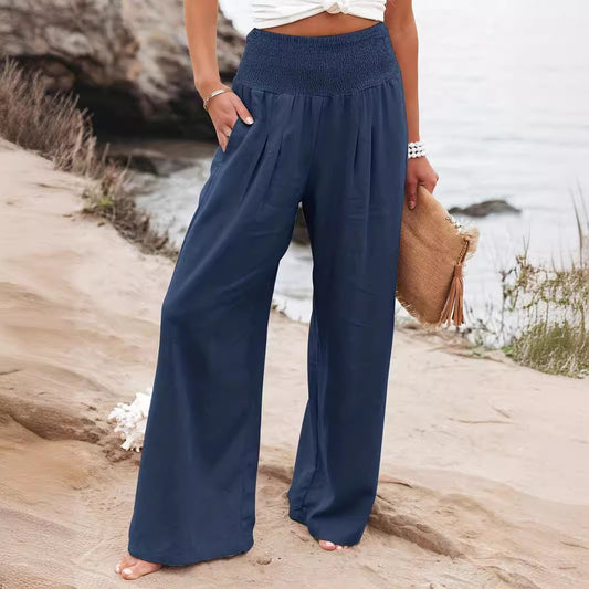 Pantalon d'été ample pour femmes avec taille élastique et élégant drapé Chic und Stil