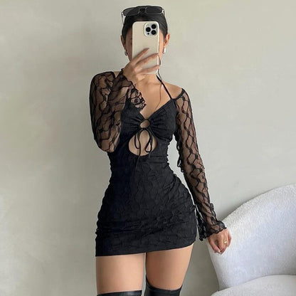 Robe mini femme à coupe décontractée avec des manches transparentes et des détails en volants Chic und Stil