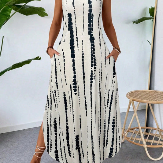 Robe Maxi Abstraite Vibrante pour Femmes avec Ourlet Volant Chic und Stil