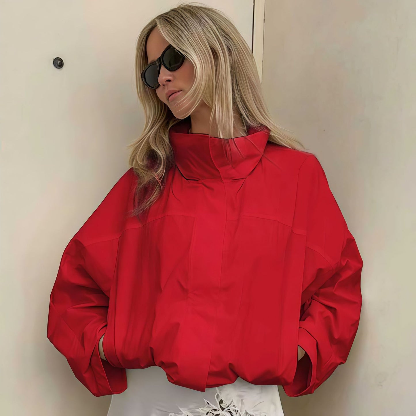 Functional oversized jacket for ladies with high collar and innovative design Chic and Style