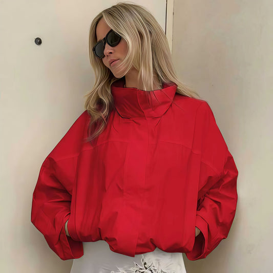 Functional oversized jacket for ladies with high collar and innovative design Chic and Style