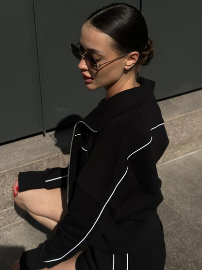 Short sports set for women with hoodie and elastic shorts Chic and Style