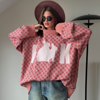 Pull en tricot surdimensionné pour femmes avec motif créatif Chic und Stil
