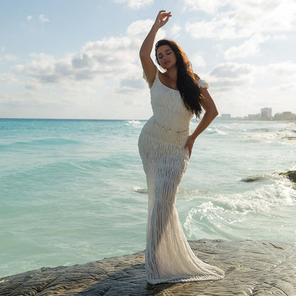 Dames Robe Maxi Élégante à Une Épaule Chic und Stil
