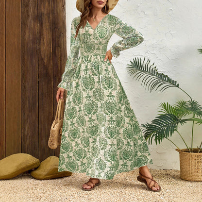 Robe maxi longue pour femmes avec motif Jacquard floral et manches volumineuses Chic und Stil