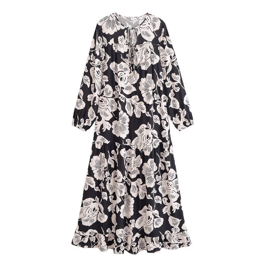 Robe maxi pour femmes avec broderie florale et volants élégants Chic und Stil
