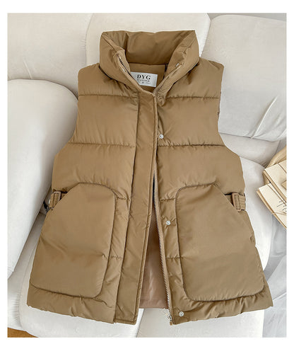 Dame Gilet en satin avec col haut et poches pratiques Chic und Stil