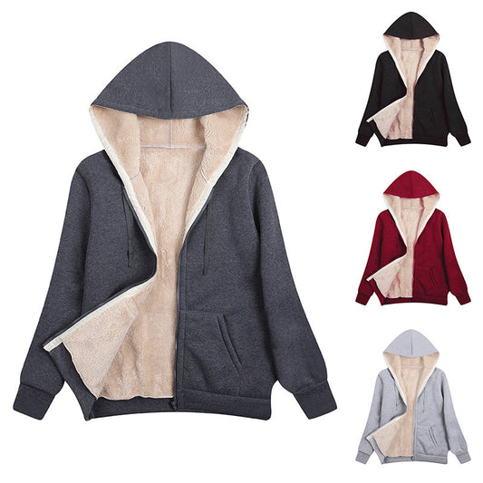 Ladies cozy fleece jacket with hood and pockets Chic und Stil