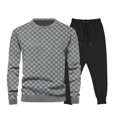 Complete sporty outfit for men with textured sweatshirt and chic jogging pants.