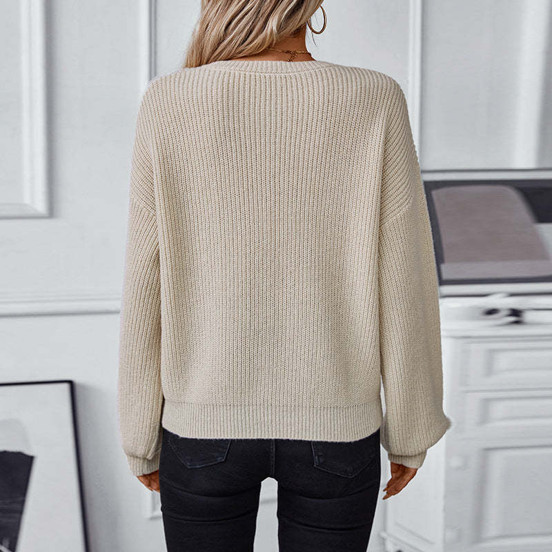 Pull en tricot pour femmes avec décolleté en V et motif texturé décoratif Chic und Stil