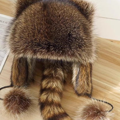 Dames Casquette en fourrure à la mode avec protection des oreilles et pompons Chic und Stil