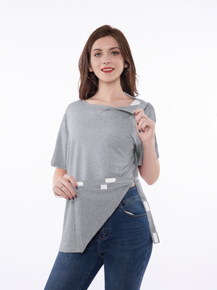 T-shirt à manches courtes tendance pour femmes avec coupe innovante et détails ludiques Chic und Stil