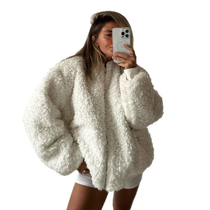 Dames confortable teddy jacket avec col haut Chic und Stil