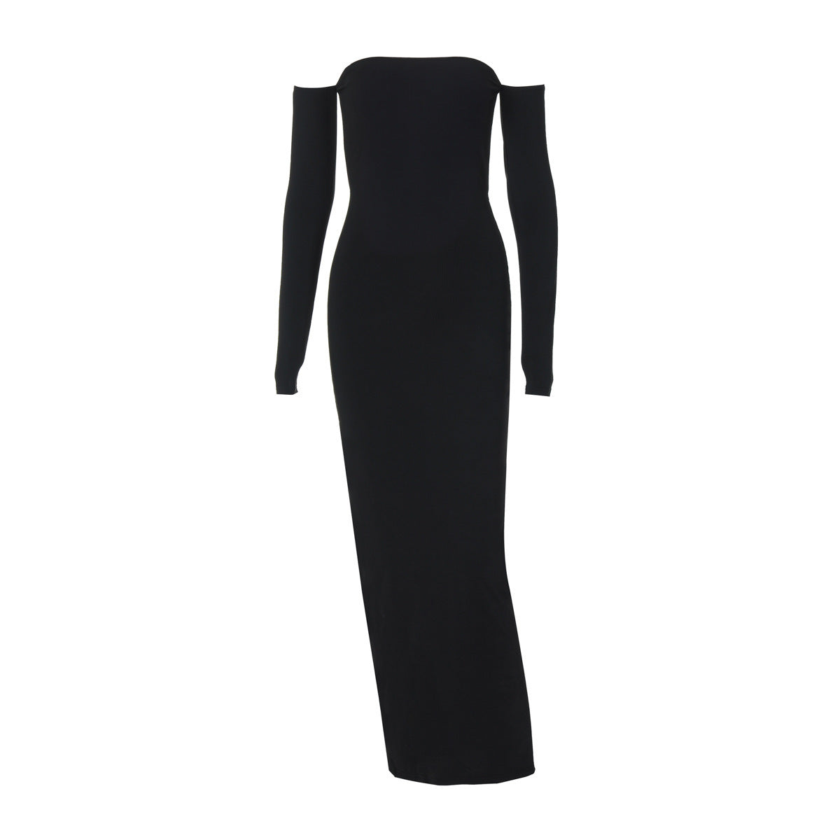 Dames Élégante robe longue avec design sans épaules et manches longues Chic und Stil