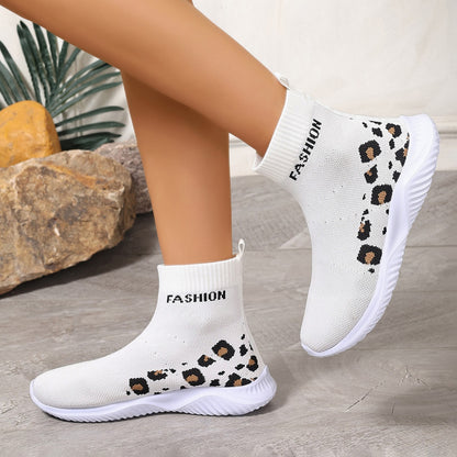 Ladies' modest sock sneakers with animal print and elastic upper Chic and Style