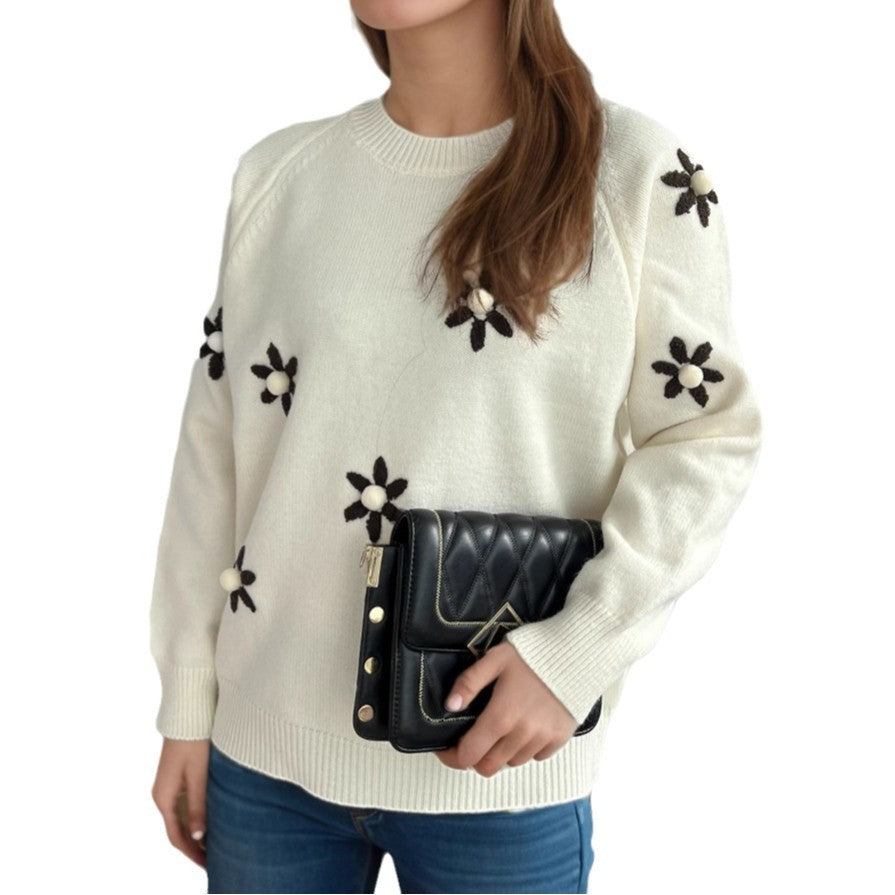 Pull en tricot pour femmes avec des appliqués floraux et une coupe décontractée Chic und Stil