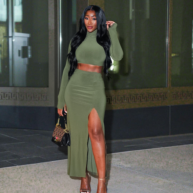 Dames Élégant Ensemble Maxi Deux Pièces Longues Manches Chic und Stil