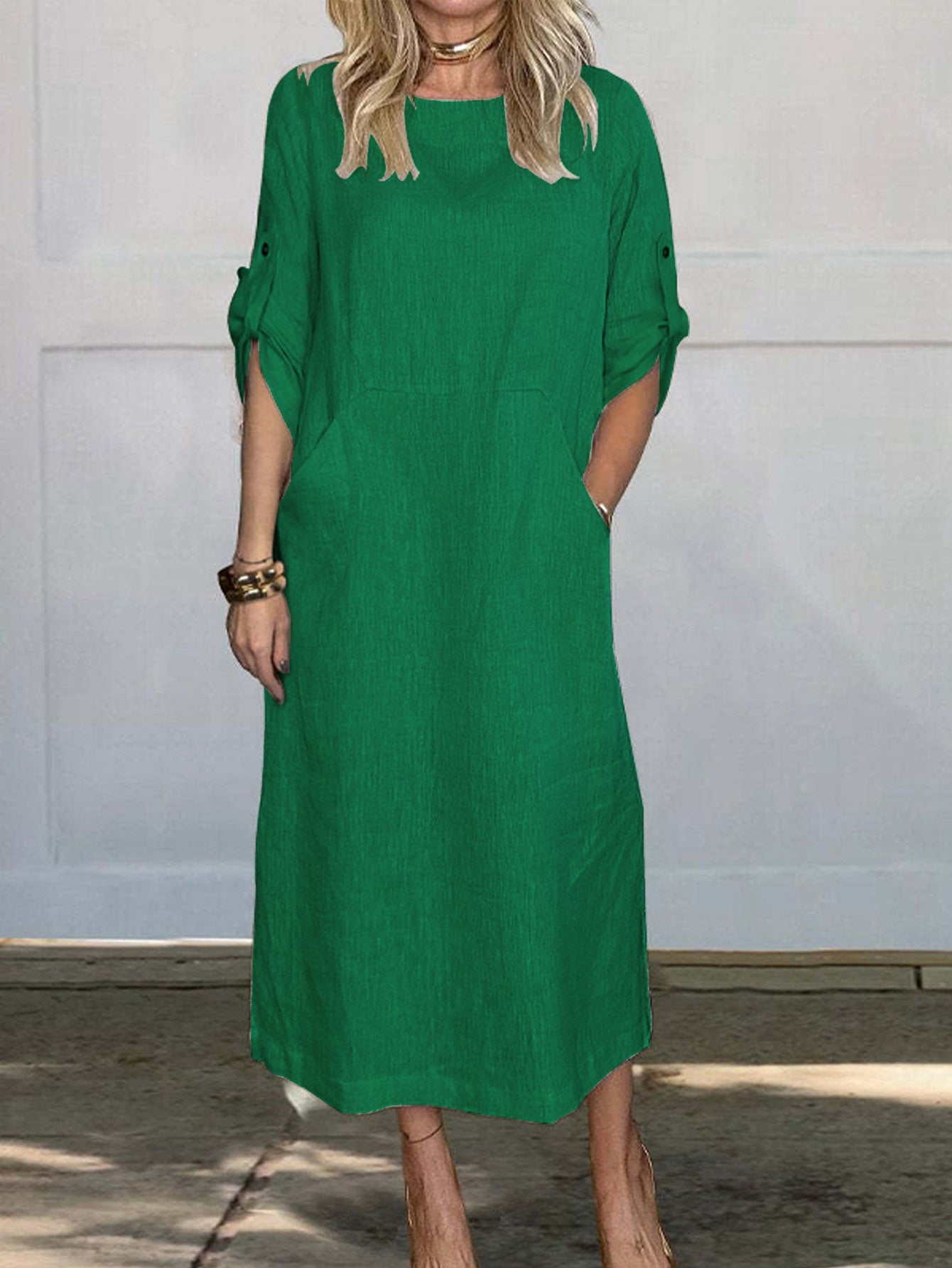Robe midi aérienne pour femmes avec poches pratiques et manches retroussables Chic und Stil