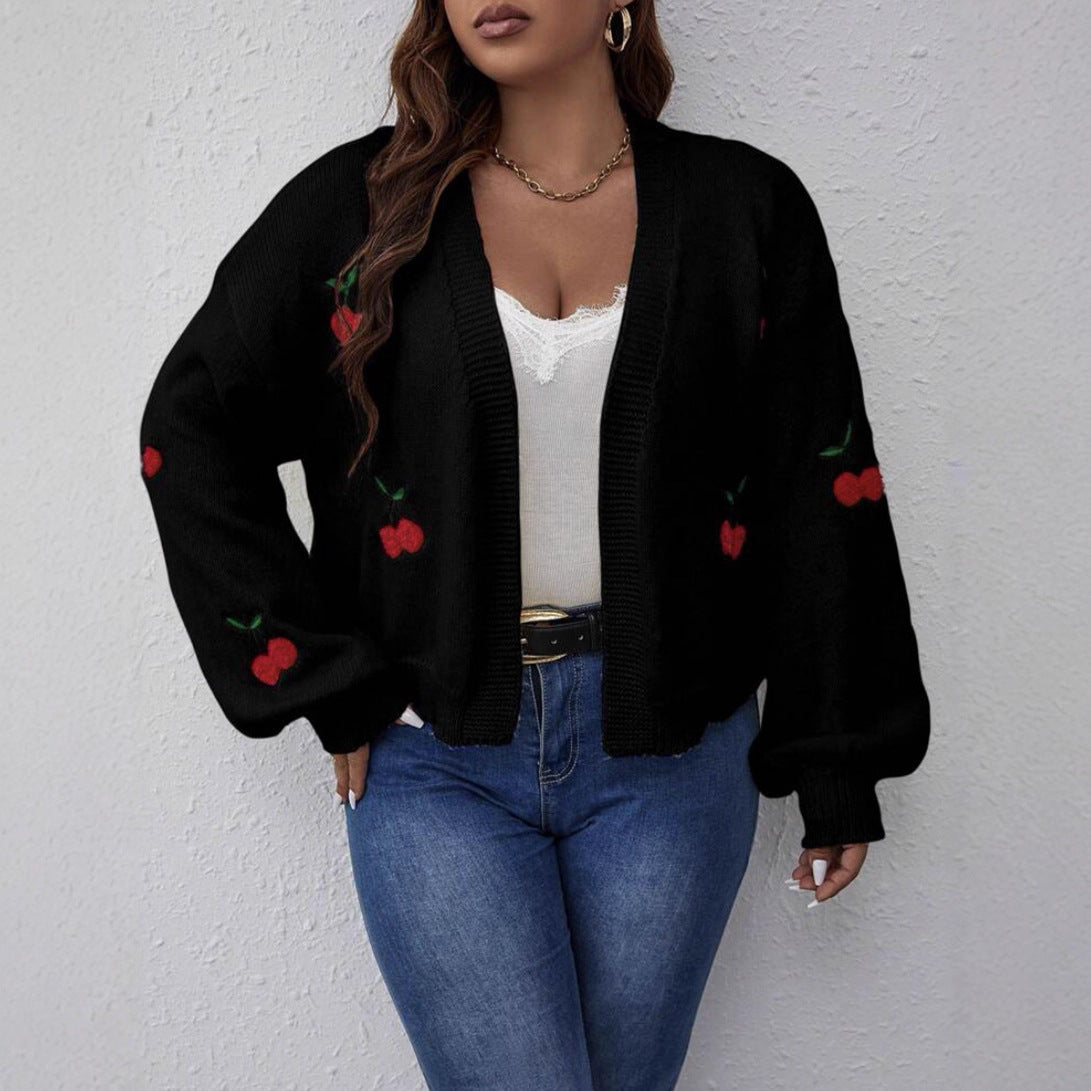 Dames Grand Cardigan avec motif cerise ludique Chic und Stil