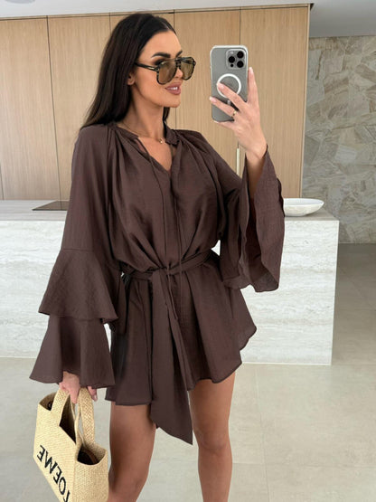 Dames Robe Mini À Manches Cloche Chic und Stil