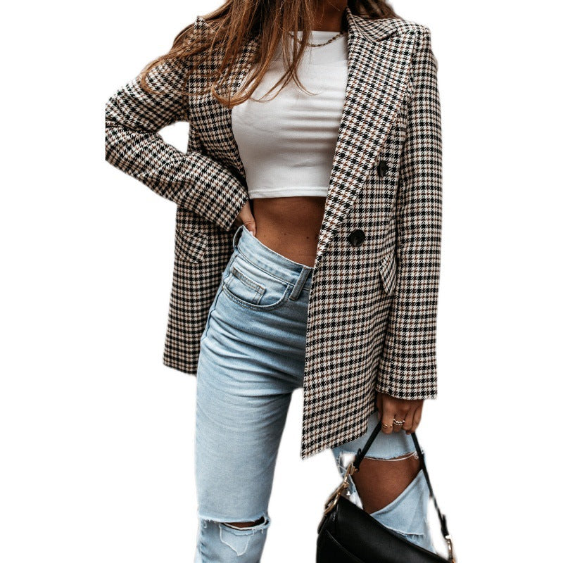 Dames Blazer surdimensionné à carreaux avec design à double boutonnage Chic und Stil