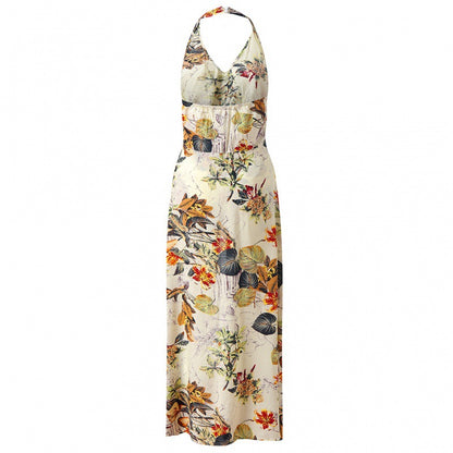 Robe maxi à fente haute imprimé tropical pour femmes Chic und Stil