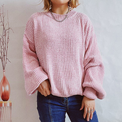 Pull femme en grosse maille avec un motif de côtes romantique et des manches larges Chic und Stil