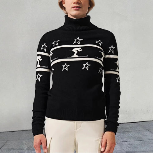 Pull-over à col roulé pour femmes avec motif de ski et étoiles Chic und Stil