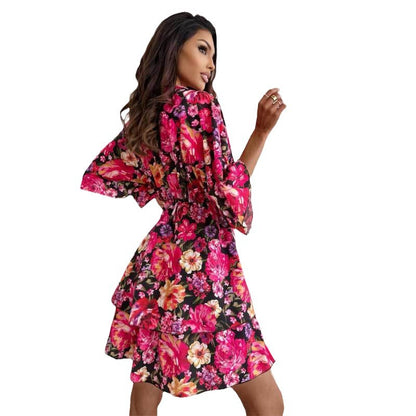 Dames Col Rêve Floral Mini Robe Chic und Stil