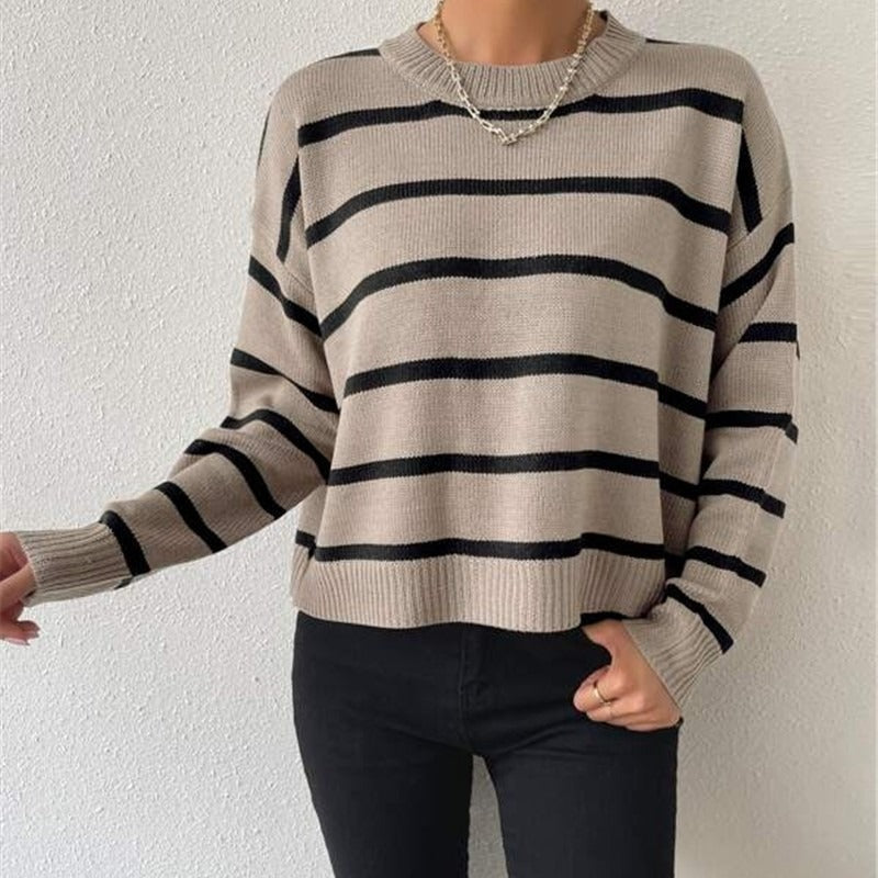 Pull à tricoter décontracté pour femmes avec des motifs rayés fascinants Chic und Stil