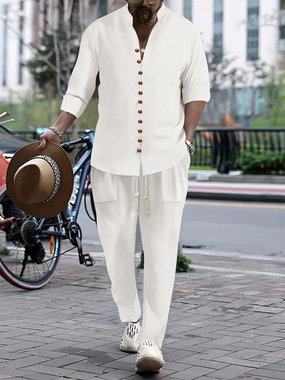 Men's Casual Button-Up Shirt and Relaxed Fit Pants Set Chic and Style