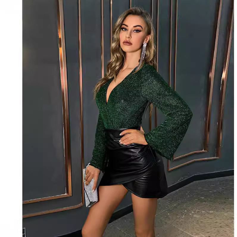 Short à volants en similicuir pour femmes avec coupe asymétrique Chic und Stil